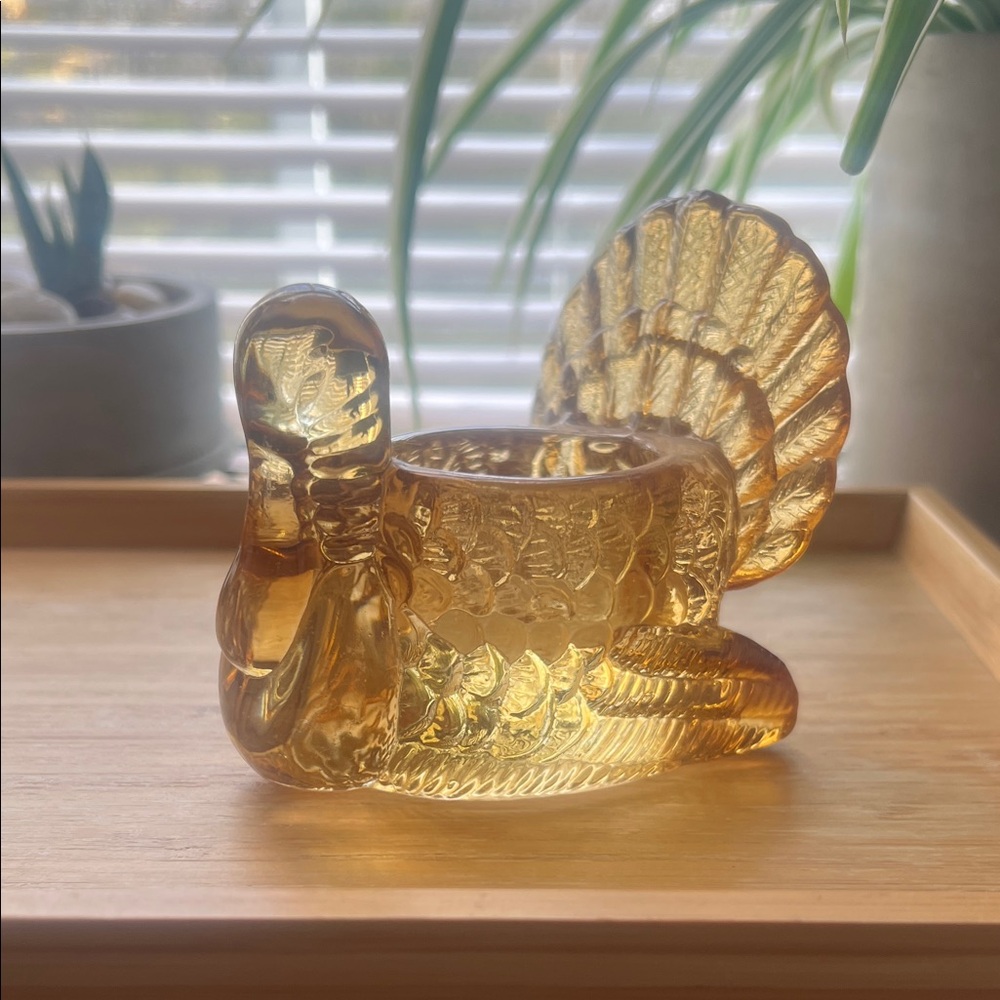 Amber Glass Turkey Candle Holder for Votive Tealight Fall Thanksgiving Holiday